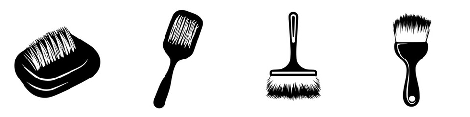 Poster - Black vector icons of various brushes including hairbrushes and painting tools for design projects and illustrations