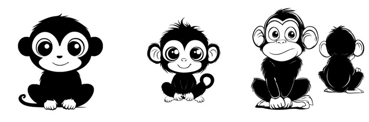 Poster - Cute black vector icons of playful monkeys in various poses perfect for design projects