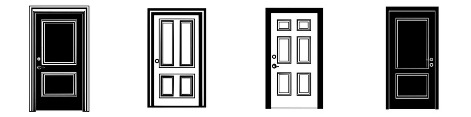 Poster - Different styles of doors represented in black vector icons suitable for design projects