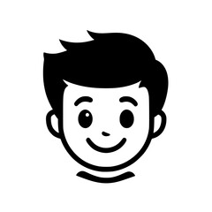 Poster - Vector icon of a smiling boy's face with black hair and an expressive, cheerful demeanor suitable for various applications