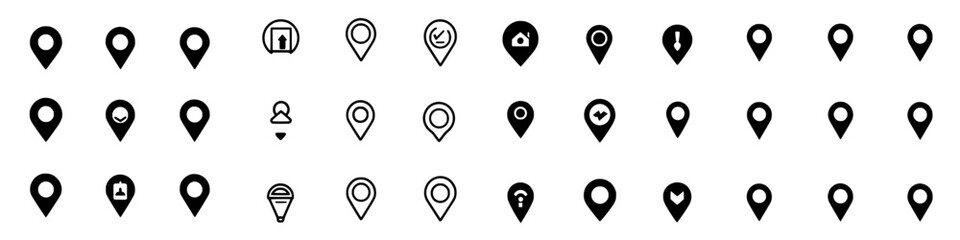 Poster - Vector icons representing various location markers and symbols used for navigation and mapping applications