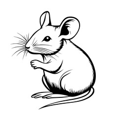 Poster - Black vector icon of a mouse in a side profile position, showcasing its distinct features and simple design style