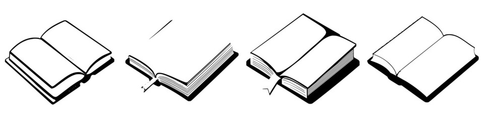Poster - Black vector icons depicting various open book designs suitable for educational and artistic applications