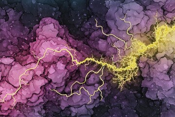 Poster - Vivid abstract art depicting lightning bolts cutting through a colorful cloud background during twilight hours