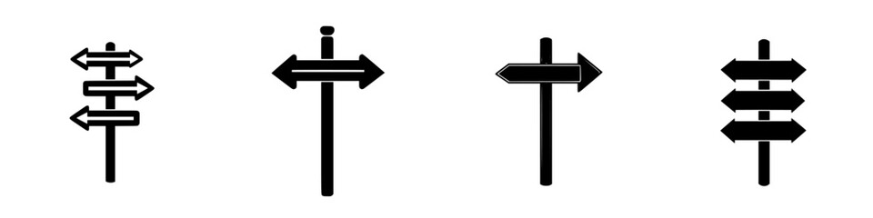 Poster - Directional sign icons for navigation and guidance in various formats and styles representing choices and paths