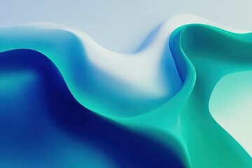 Poster - Abstract waves in serene shades of blue and green creating a calming visual effect in a minimalistic design