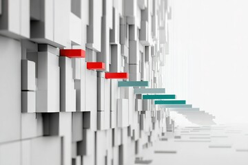 Poster - Abstract design of colorful blocks on a white geometric structure creating a sense of depth and modernity in a minimalist space