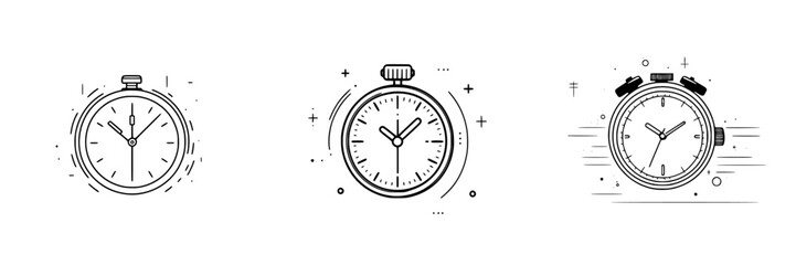 Poster - Vector icon of stopwatches showcasing different designs and styles in black, suitable for illustrating time-focused concepts