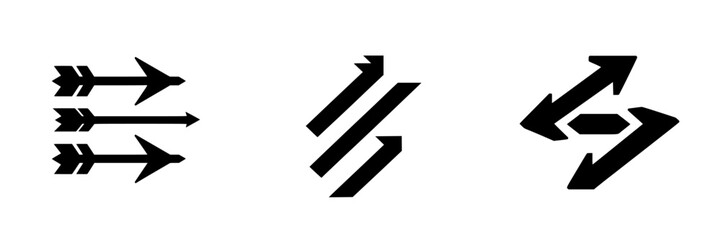 Poster - Three black vector icons representing directional arrows illustrating various movement concepts and navigation designs
