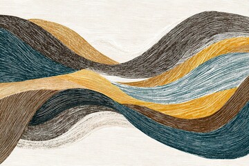 Poster - Abstract wave patterns in earthy tones and soft textures create a modern artistic design for home decor