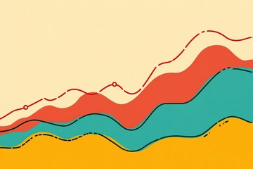 Poster - Colorful abstract data visualization with layered lines representing trends and metrics in a minimalist style