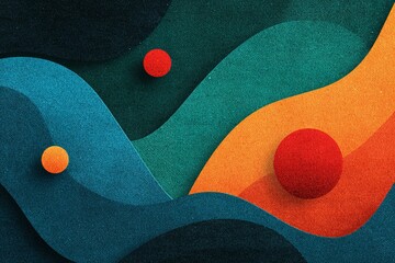 Poster - Colorful abstract design featuring curved waves and vibrant circles in a modern artistic style