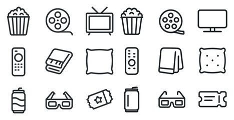 Poster - Home entertainment line icons set – flat, outline, media and leisure symbols