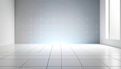 Poster - Futuristic Digital Grid Room Interior with Glowing Data Visualization