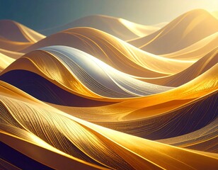 Poster - Golden and Silver Silk Waves Abstract Landscape