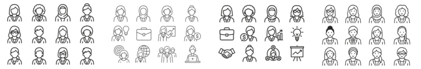 Poster - Collection of diverse line art characters for professional and personal use in various contexts and activities