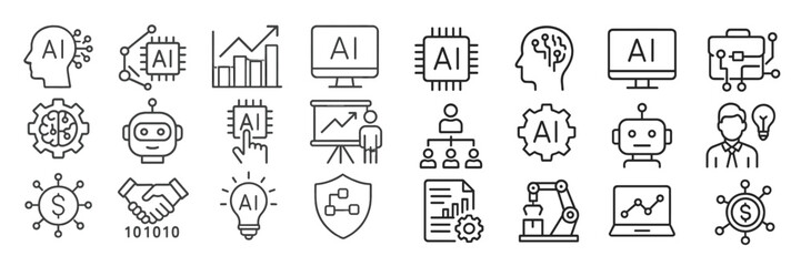 Poster - Various icons representing artificial intelligence concepts and applications in technology and business environments