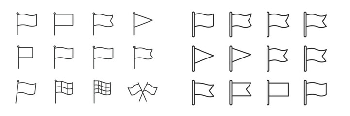 Poster - Collection of various flag designs and shapes arranged in rows on a plain background showcasing diversity in flag outlines
