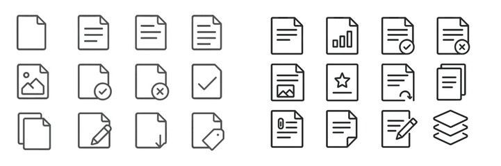 Poster - Collection of simple line icons representing various document types and actions in a minimalist style