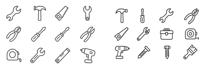 Poster - Collection of various hand tools and equipment displayed in a minimalistic style on a light background