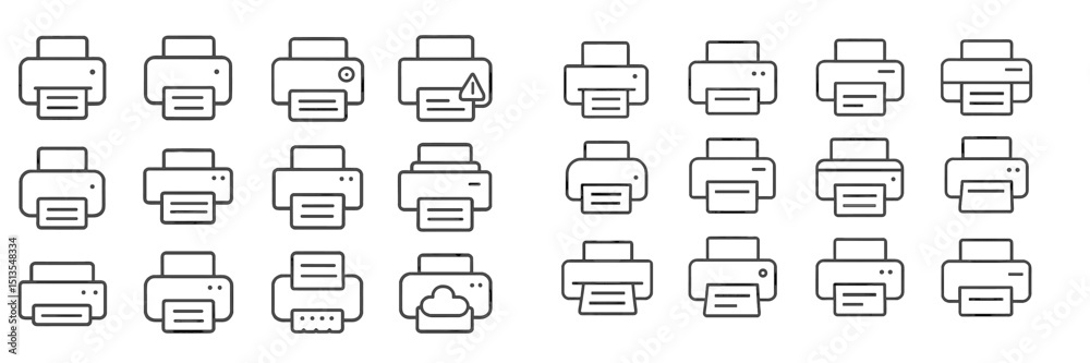 Collection of printer icons showcasing various functions and settings ...