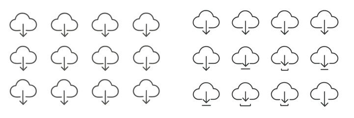 Fototapete - Cloud icons arranged in a grid pattern representing various download actions and storage options