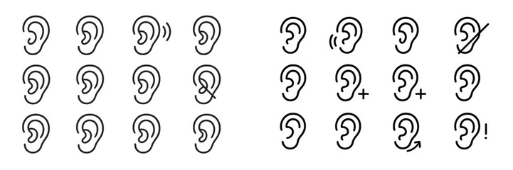 Poster - Different ear icons representing various sounds and listening activities, showcasing communication and auditory perception concepts