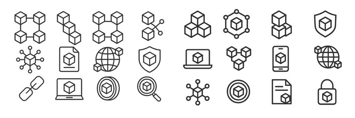 Aufkleber - Icon set illustrating blockchain technology concepts and applications in various forms and designs