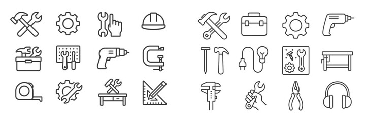Poster - Collection of hand tools and construction icons illustrating various activities associated with building and repairs