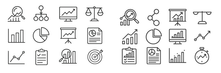 Poster - Collection of business and data analysis icons in minimalist design for presentations and reports