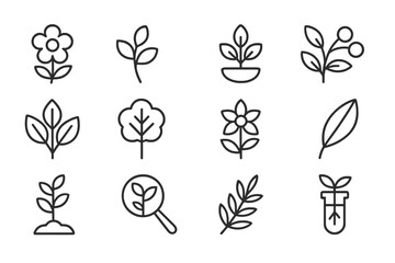Poster - Collection of simple line art illustrations of various plants and flowers in minimalist style suitable for design projects