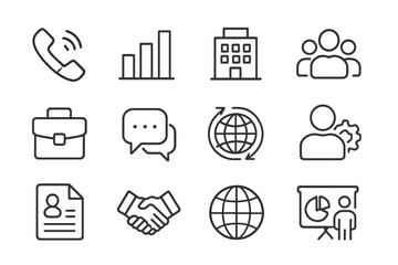 Poster - Business communication and teamwork icons on digital background representing various aspects of corporate interaction and productivity