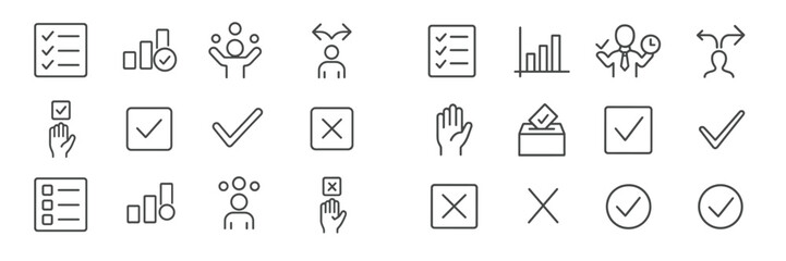 Poster - Icons representing various aspects of decision making and evaluation processes for digital and print media platforms