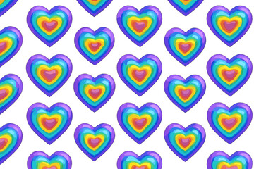 Poster - Colorful pattern of rainbow hearts on a white background for vibrant decoration and design
