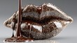 © zack - Melting Chocolate Sculpture Forming Kissing Lips with High Gloss Texture on Slate, Dessert Close-Up for Valentine Gourmet Promotion