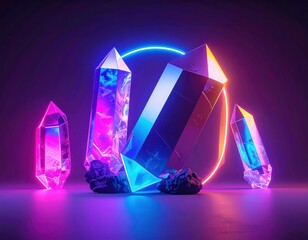 Poster - Iridescent Geometric Crystals with Neon Lighting