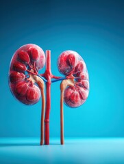 Aufkleber - Realistic 3D Render of Healthy Human Kidneys Against a Clean Blue Background With Upper Space Left Empty for Text