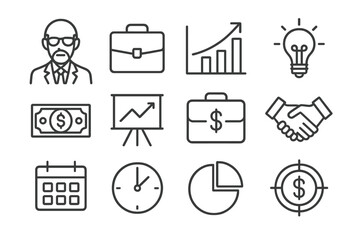 Poster - Business icons representing finance, partnership, and time management in a modern graphic design