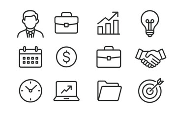 Poster - Business icons representing entrepreneurship, finance, and professional growth in a modern style
