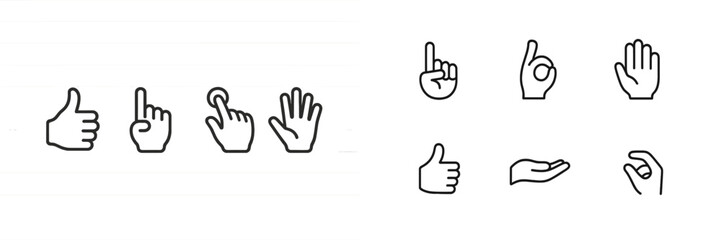 Poster - Various hand gestures displayed with simple line designs representing different meanings and emotions captured at a creative graphic design session