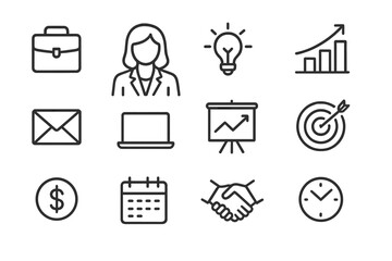 Poster - Business icons representing finance, success, and communication in a modern office setting
