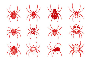 Poster - Unique collection of red spider illustrations showcasing various designs and features in a creative layout