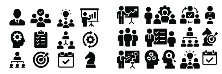 Poster - Digital icons representing business concepts and teamwork in a modern, collaborative environment