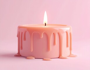 Poster - Melted Pink Candle with Dripping Wax on Pink Background