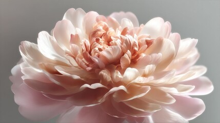 Poster - A pale pink flower blossoms with exquisite layers, reflecting soft light. Its delicate petals create an enchanting focal point, evoking tranquility and beauty in nature