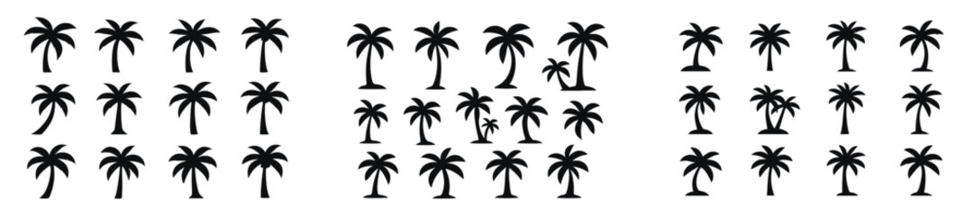 Poster - Collection of silhouette palm trees arranged in different styles and sizes for tropical-themed design inspiration