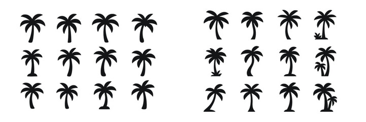 Poster - Collections of various palm tree silhouettes arranged in a grid pattern for design and artistic purposes