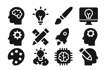 Poster - Creative and innovative icons represent ideas, design, and technology in a modern digital workspace