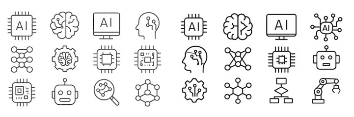 Poster - Symbols depicting artificial intelligence technology concepts in various styles and formats