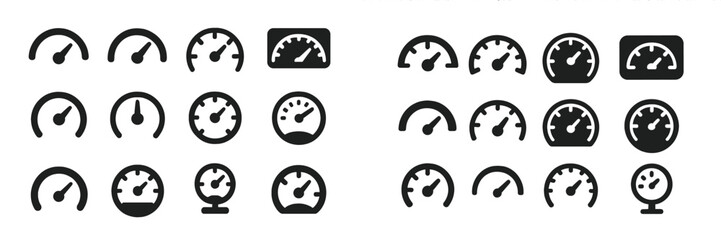 Poster - Various designs of gauge icons representing different metrics and levels in a sleek and modern style suitable for user interfaces